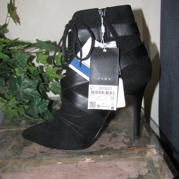 Black Leather High Heel Ankle Booties - Picture 8 of 8